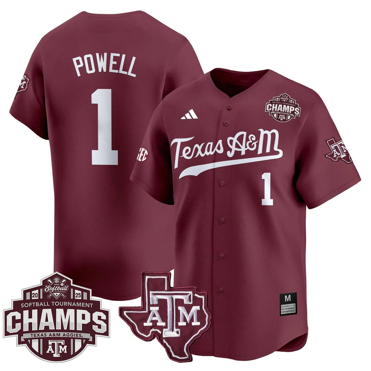 Personalized Aggies 2026 SEC Softball Conference Tournament Champions Patch Vapor Premier Limited Jersey - Stitched - Maroon / Kennedy Powell Stitched