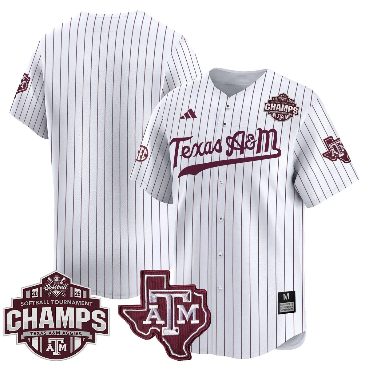 Personalized Aggies 2026 SEC Softball Conference Tournament Champions Patch Vapor Premier Limited Jersey - Stitched - White Pinstripe / Team Stitched