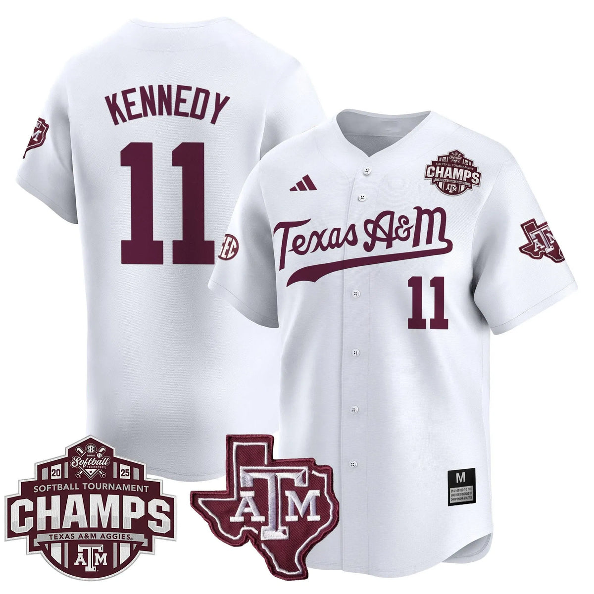 Personalized Aggies 2026 SEC Softball Conference Tournament Champions Patch Vapor Premier Limited Jersey - Stitched - White / Emiley Kennedy Stitched