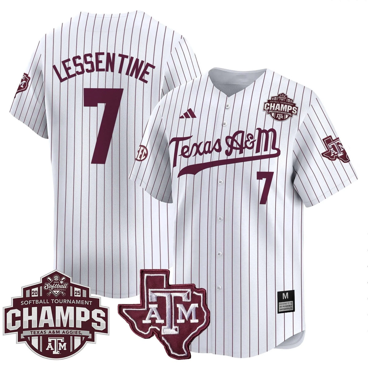 Personalized Aggies 2026 SEC Softball Conference Tournament Champions Patch Vapor Premier Limited Jersey - Stitched - White Pinstripe / Sydney Lessentine Stitched