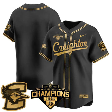 Personalized Creighton Bluejays Baseball 2026 Big East Baseball Tournament Champions Jersey N1 - Stitched - Black Gold / Team Stitched