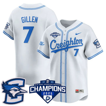 Personalized Creighton Bluejays Baseball 2026 Big East Baseball Tournament Champions Jersey N1 - Stitched - White / Tate Gillen - 7 Stitched