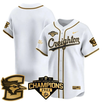 Personalized Creighton Bluejays Baseball 2026 Big East Baseball Tournament Champions Jersey N1 - Stitched - White Gold / Team Stitched