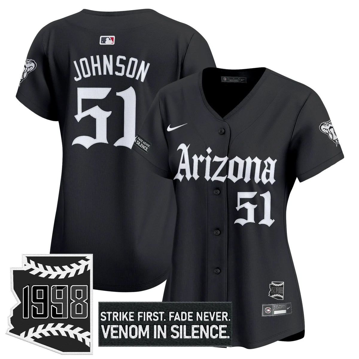 Personalized Women's AD 'Gothic Desert Fang Edition' Vapor Premier Limited Jersey - Stitched - Black / Randy Johnson Stitched