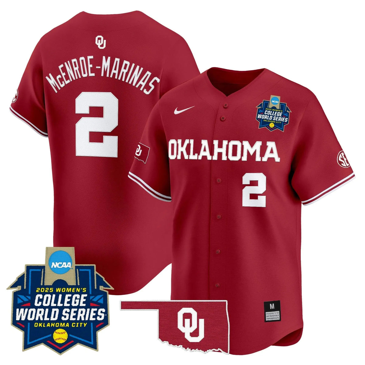 Personalized OS Softball 2026 World Series (WCWS) Vapor Premier Limited Jersey - Stitched - Crimson / McEnroe-Marinas Stitched