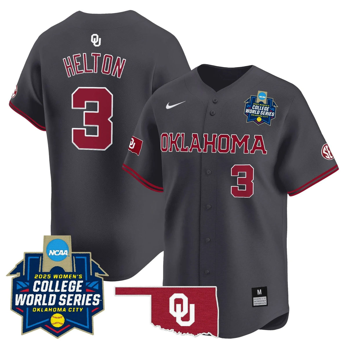 Personalized OS Softball 2026 World Series (WCWS) Vapor Premier Limited Jersey - Stitched - Anthracite / Chaney Helton Stitched