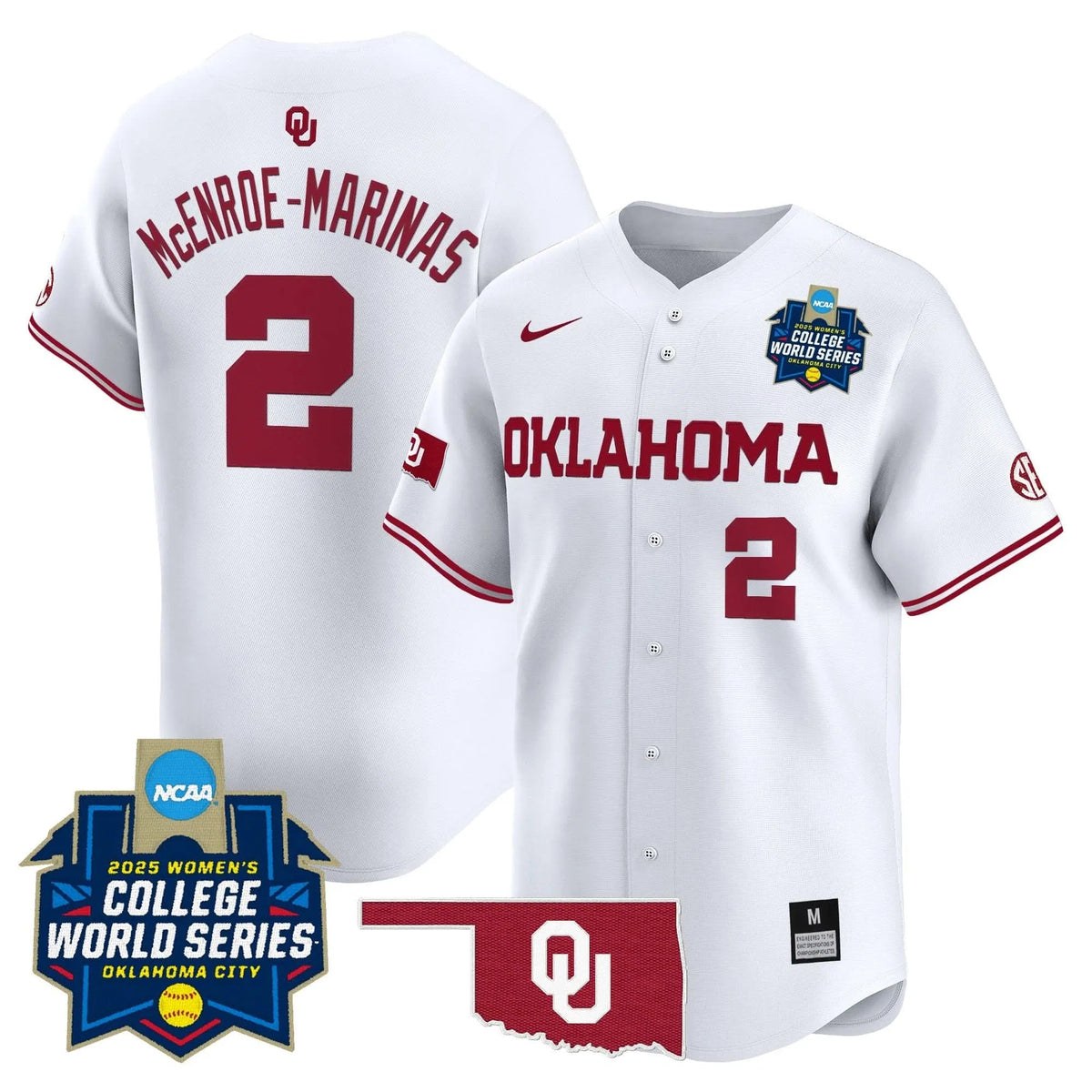 Personalized OS Softball 2026 World Series (WCWS) Vapor Premier Limited Jersey - Stitched - White / McEnroe-Marinas Stitched