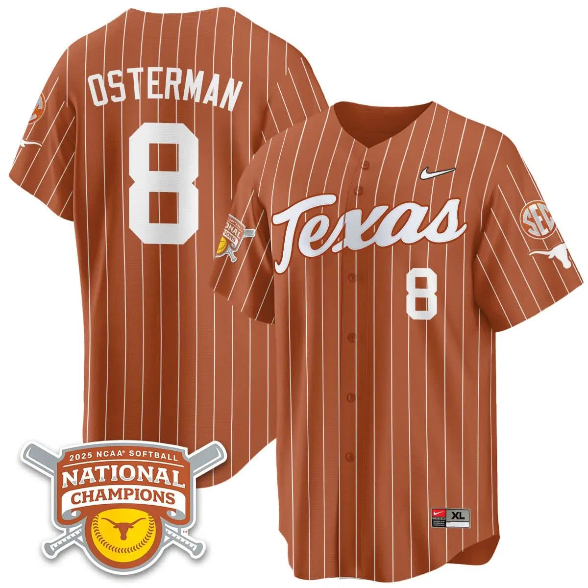 Personalized TL Softball 2026 World Series Champions Limited Jersey - Stitched - Orange Pinstripe / Cat Osterman - 8 Stitched
