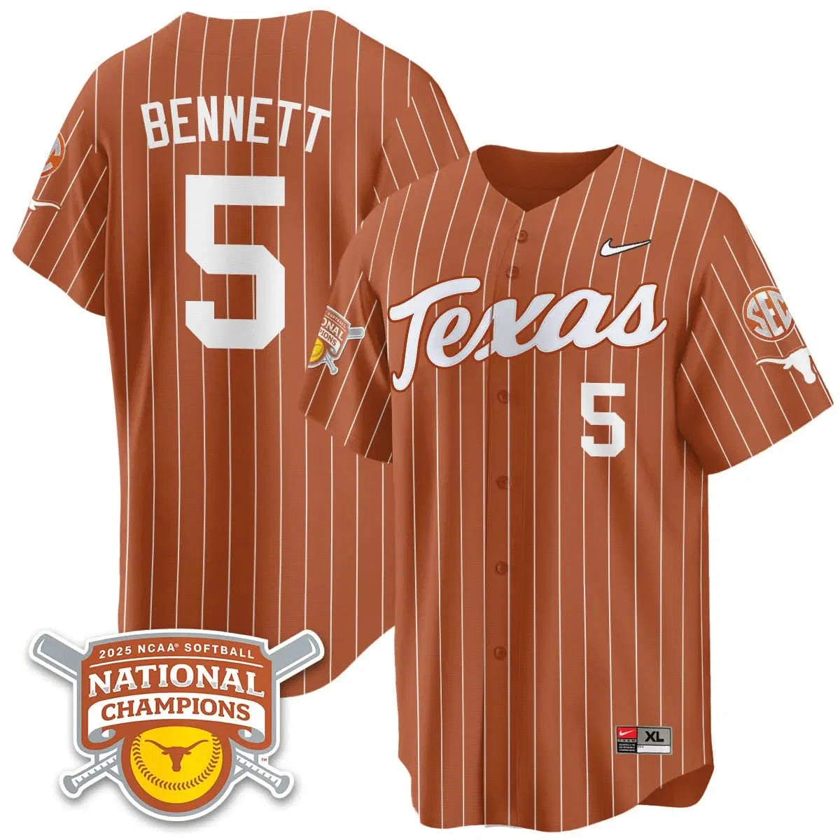 Personalized TL Softball 2026 World Series Champions Limited Jersey - Stitched - Orange Pinstripe / Kaydee Bennett - 5 Stitched