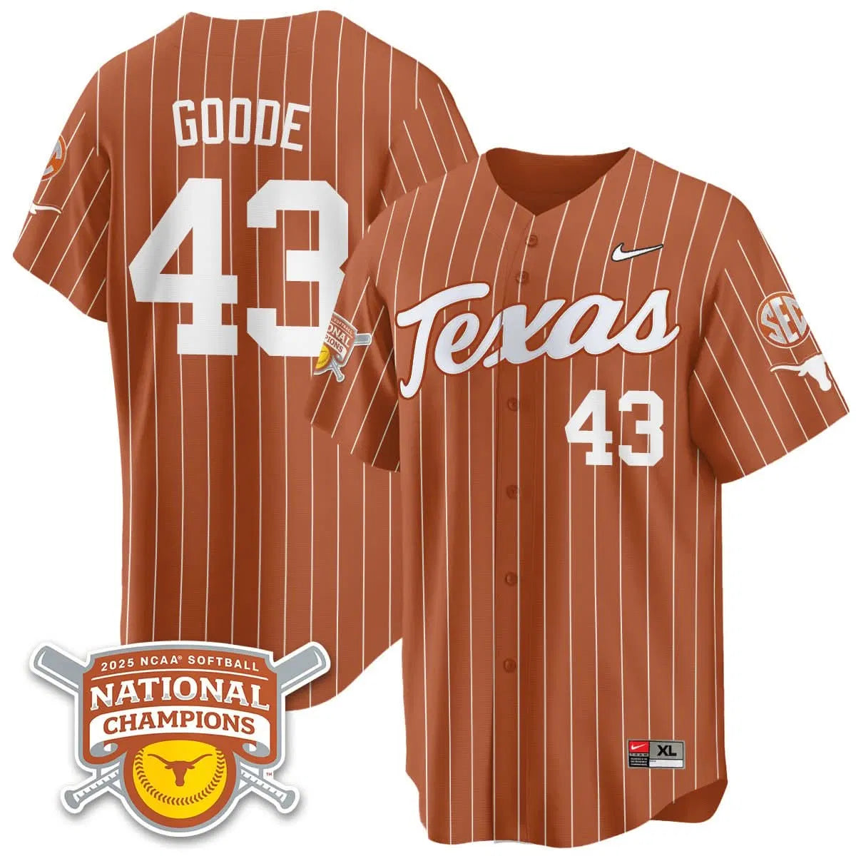 Personalized TL Softball 2026 World Series Champions Limited Jersey - Stitched - Orange Pinstripe / Leighann Goode - 43 Stitched