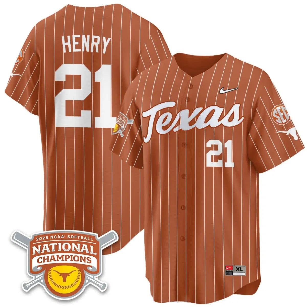 Personalized TL Softball 2026 World Series Champions Limited Jersey - Stitched - Orange Pinstripe / Kayden Henry - 21 Stitched