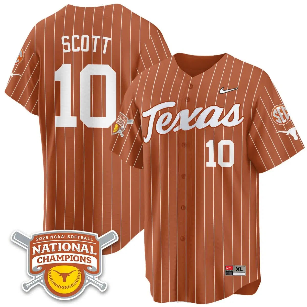 Personalized TL Softball 2026 World Series Champions Limited Jersey - Stitched - Orange Pinstripe / Mia Scott - 10 Stitched