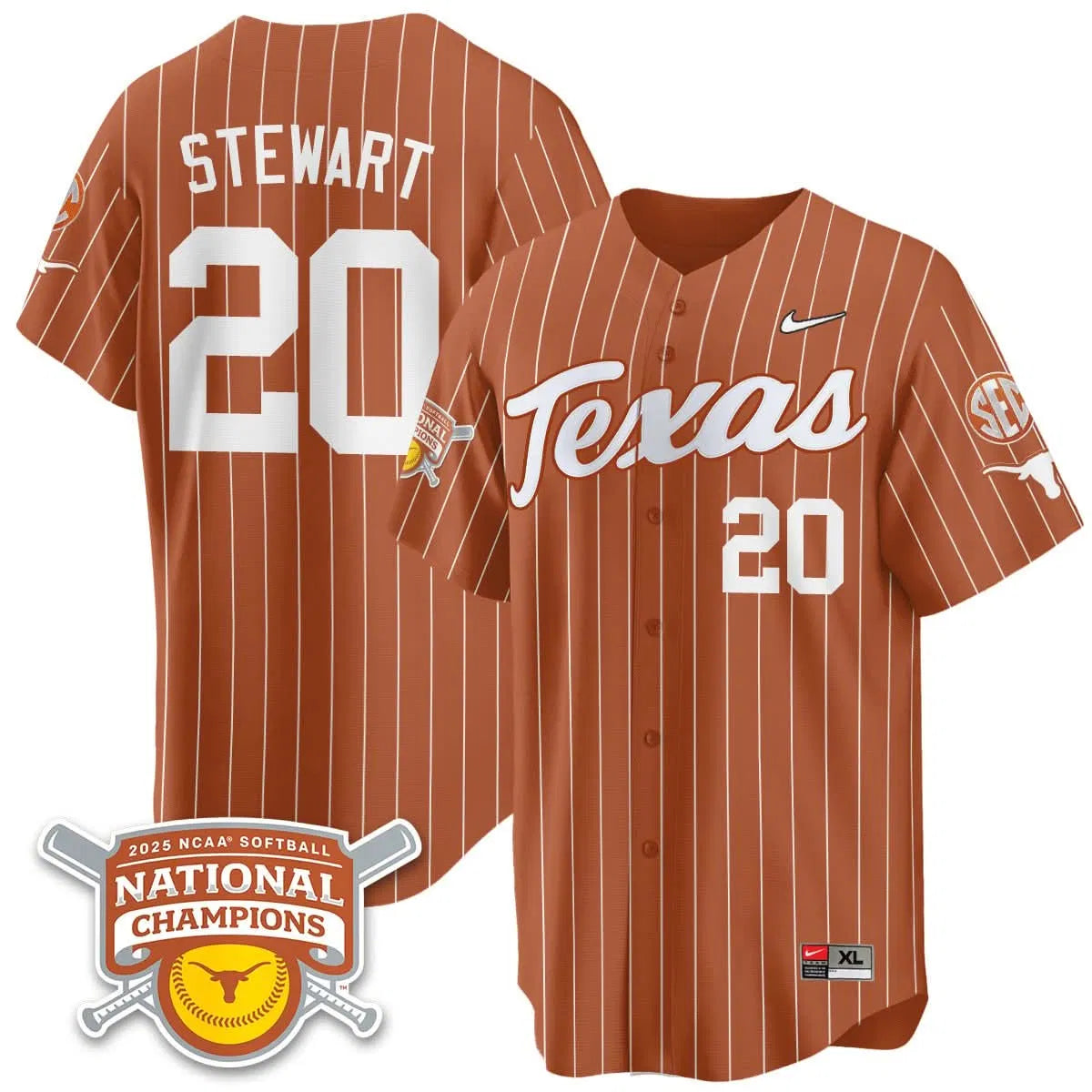Personalized TL Softball 2026 World Series Champions Limited Jersey - Stitched - Orange Pinstripe / Katie Stewart - 20 Stitched