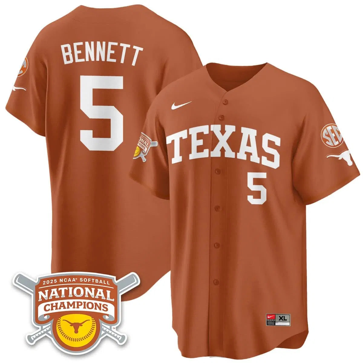 Personalized TL Softball 2026 World Series Champions Limited Jersey - Stitched - Orange / Kaydee Bennett - 5 Stitched