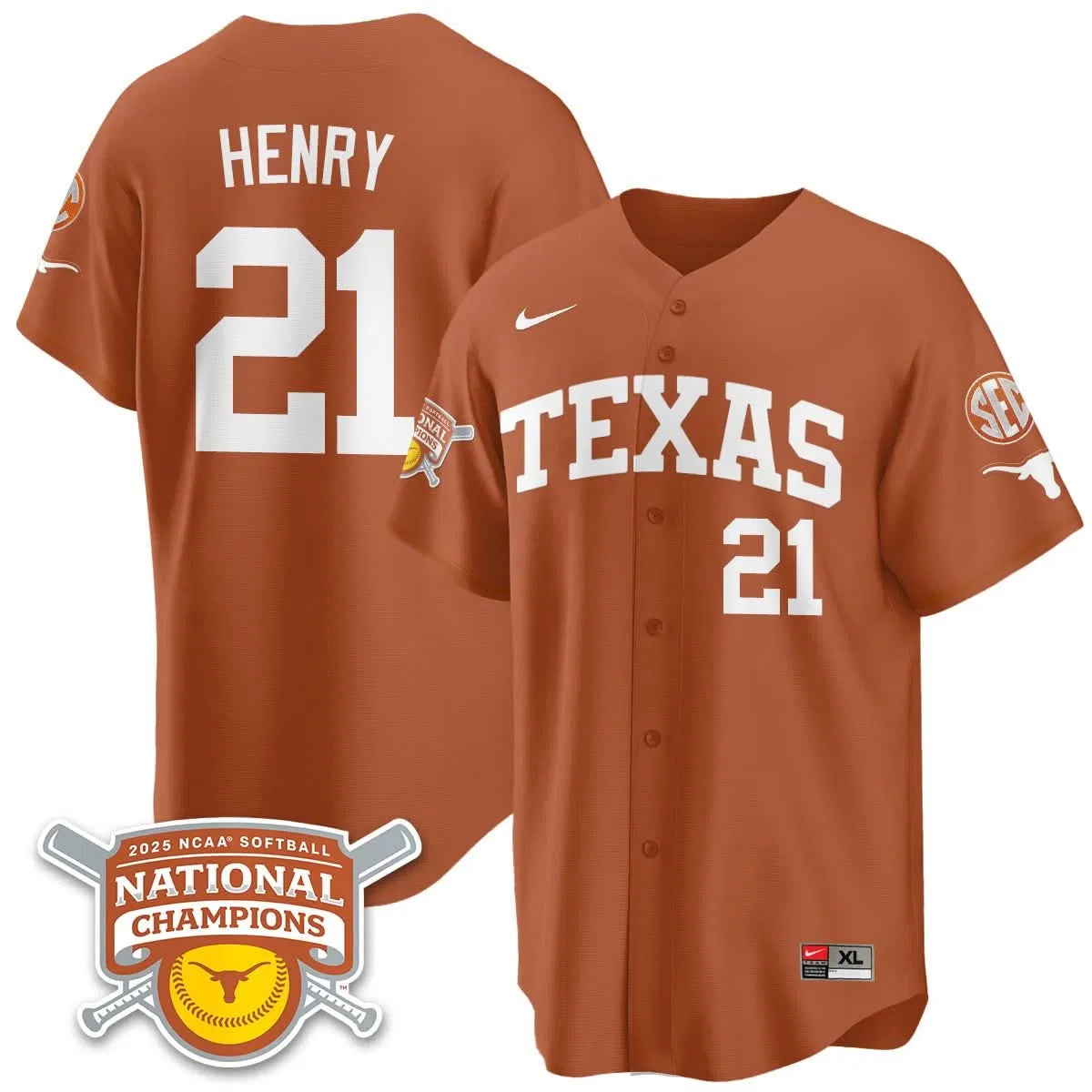 Personalized TL Softball 2026 World Series Champions Limited Jersey - Stitched - Orange / Kayden Henry - 21 Stitched