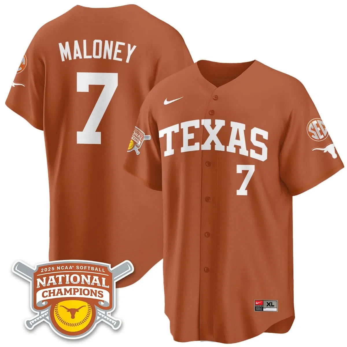 Personalized TL Softball 2026 World Series Champions Limited Jersey - Stitched - Orange / Ashton Maloney - 7 Stitched
