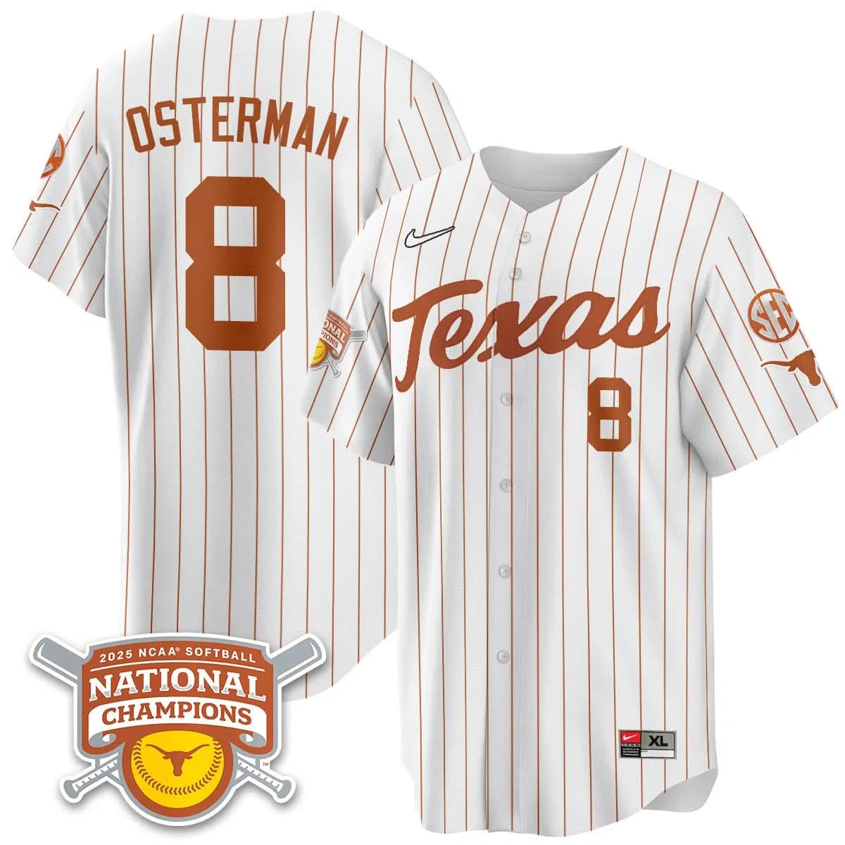 Personalized TL Softball 2026 World Series Champions Limited Jersey - Stitched - White Pinstripe / Cat Osterman - 8 Stitched