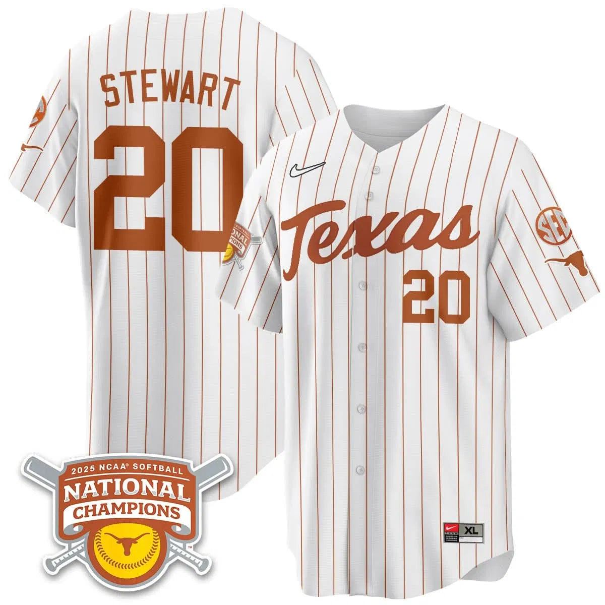 Personalized TL Softball 2026 World Series Champions Limited Jersey - Stitched - White Pinstripe / Katie Stewart - 20 Stitched