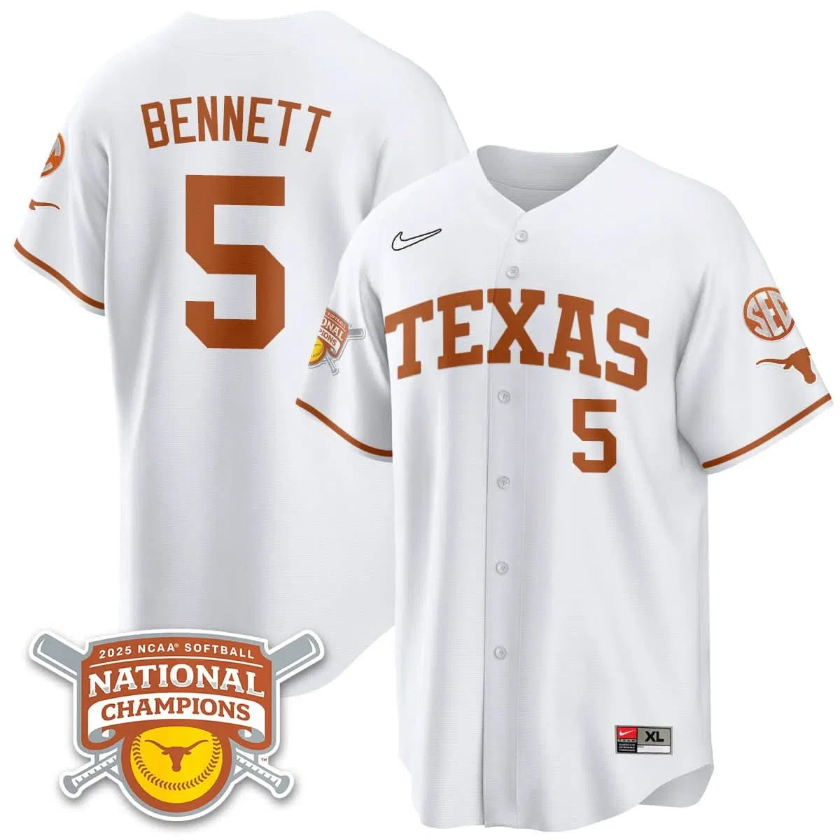 Personalized TL Softball 2026 World Series Champions Limited Jersey - Stitched - White / Kaydee Bennett - 5 Stitched