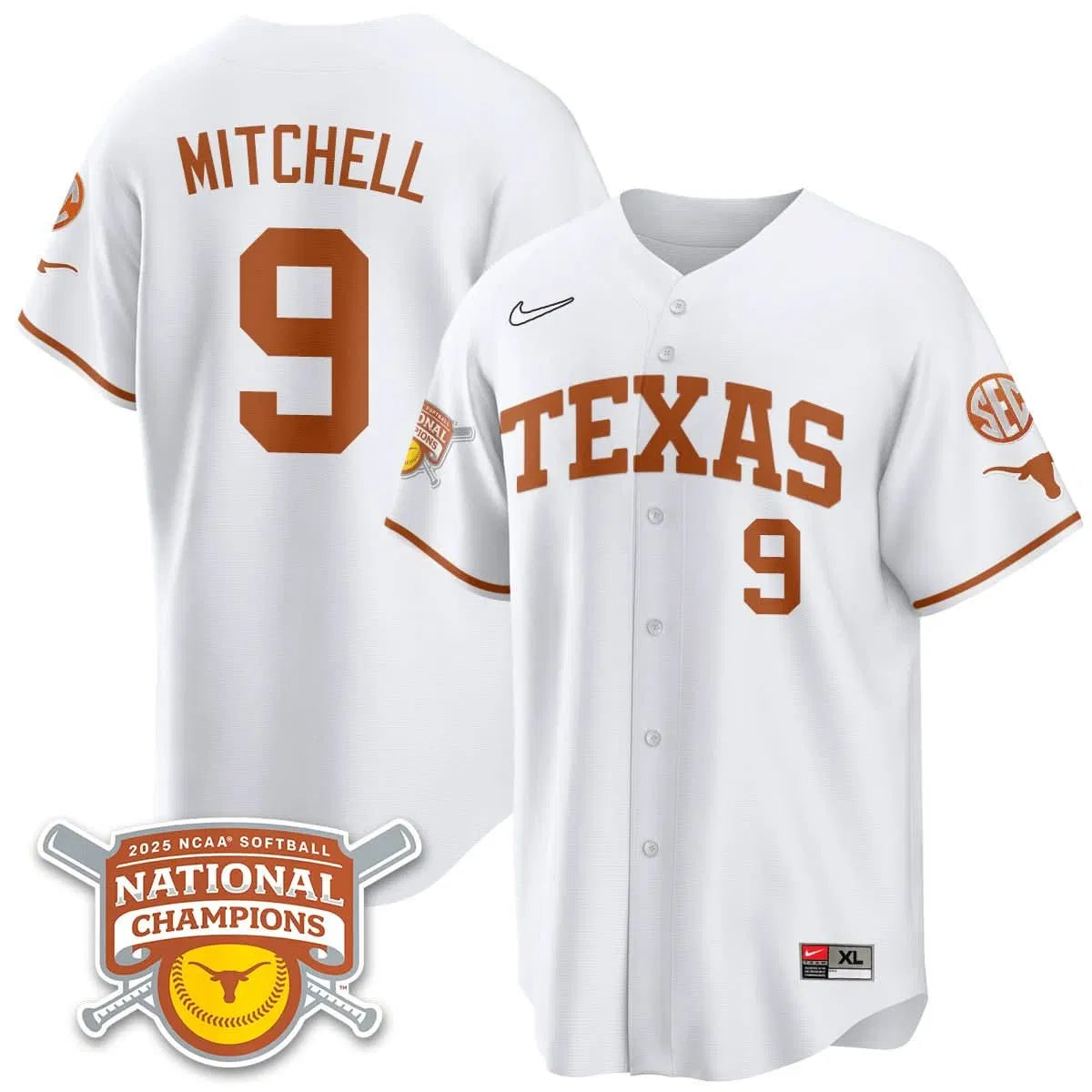 Personalized TL Softball 2026 World Series Champions Limited Jersey - Stitched - White / Joley Mitchell - 9 Stitched