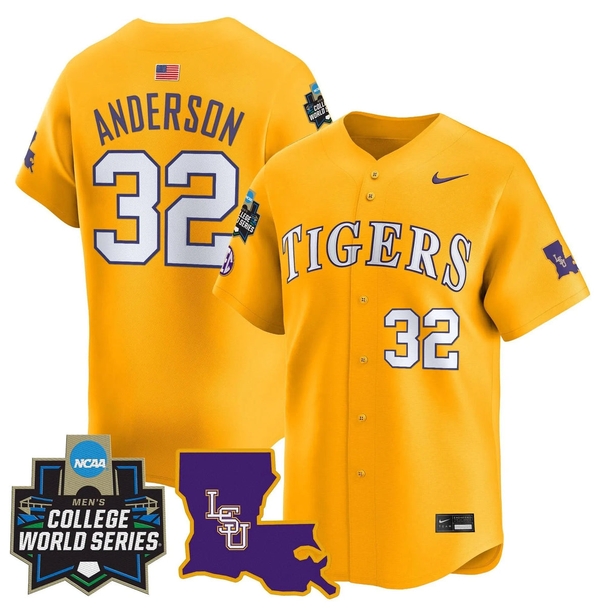 Personalized LSU 2026 World Series Vapor Premier Limited Jersey - Stitched - Gold / Kade Anderson Stitched