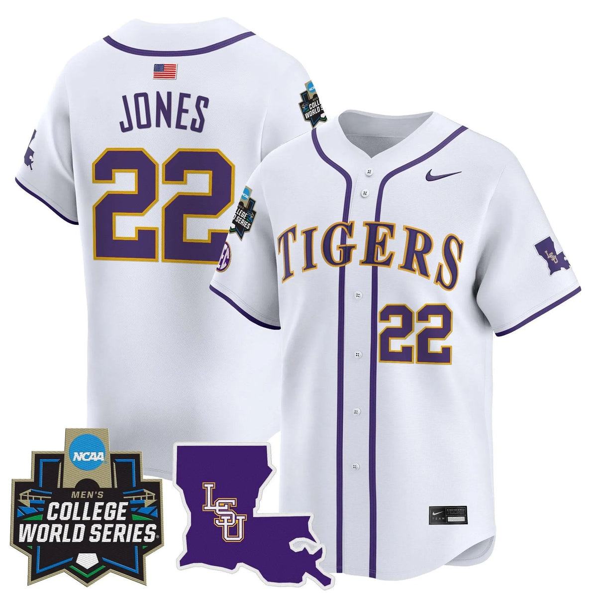 Personalized LSU 2026 World Series Vapor Premier Limited Jersey - Stitched - White / Jared Jones Stitched