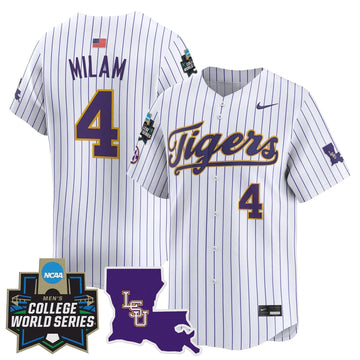 Personalized LSU 2026 World Series Vapor Premier Limited Jersey - Stitched - Pinstripe / Steven Milam Stitched