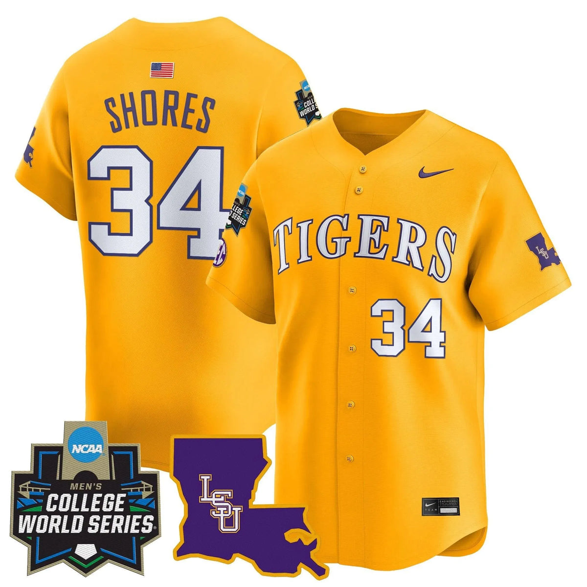 Personalized LSU 2026 World Series Vapor Premier Limited Jersey - Stitched - Gold / Chase Shores Stitched