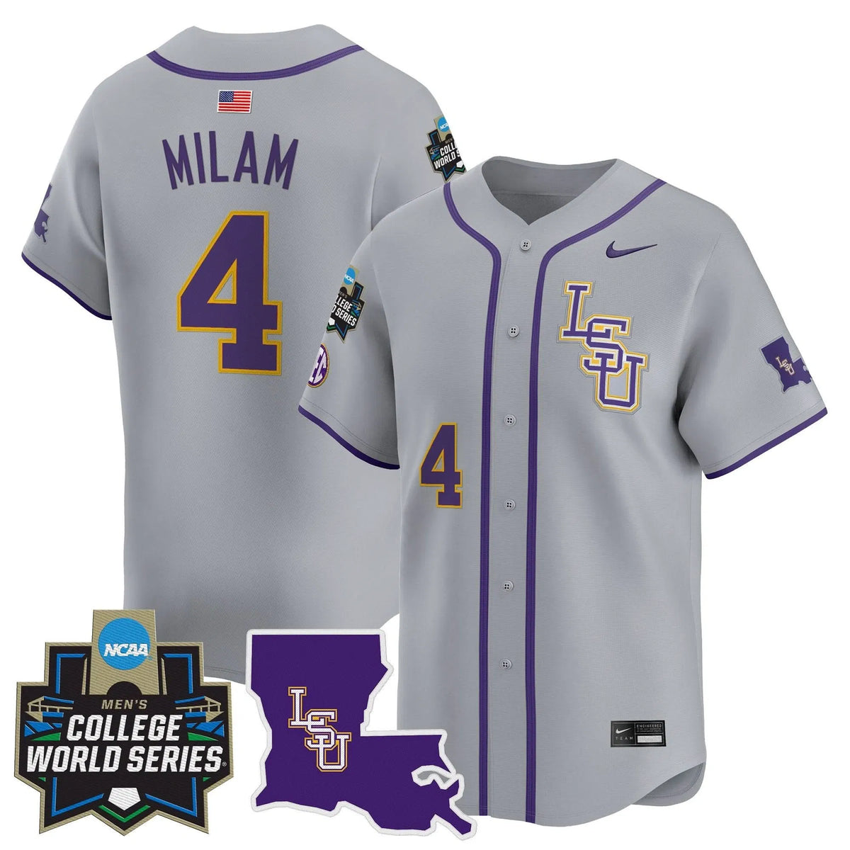 Personalized LSU 2026 World Series Vapor Premier Limited Jersey - Stitched - Gray / Steven Milam Stitched