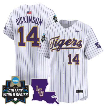Personalized LSU 2026 World Series Vapor Premier Limited Jersey - Stitched - Pinstripe / Daniel Dickinson Stitched