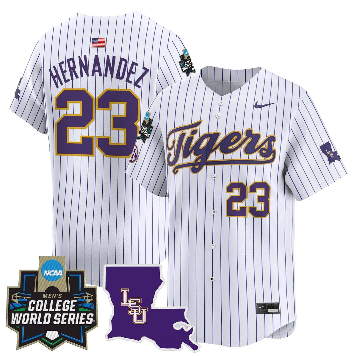 Personalized LSU 2026 World Series Vapor Premier Limited Jersey - Stitched - Pinstripe / Luis Hernandez Stitched
