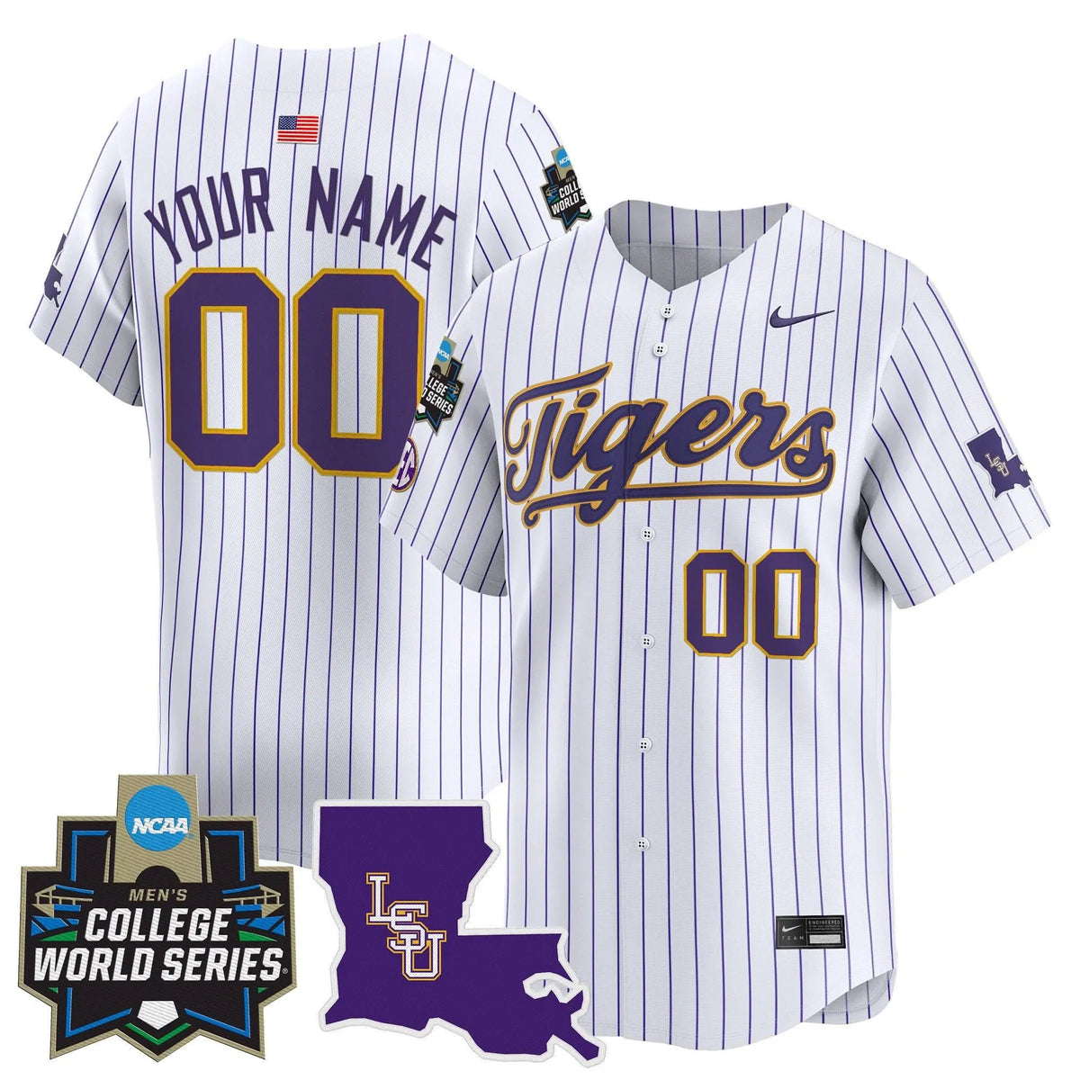 Personalized LSU 2026 World Series Vapor Premier Limited Custom Jersey - Stitched - Pinstripe Stitched