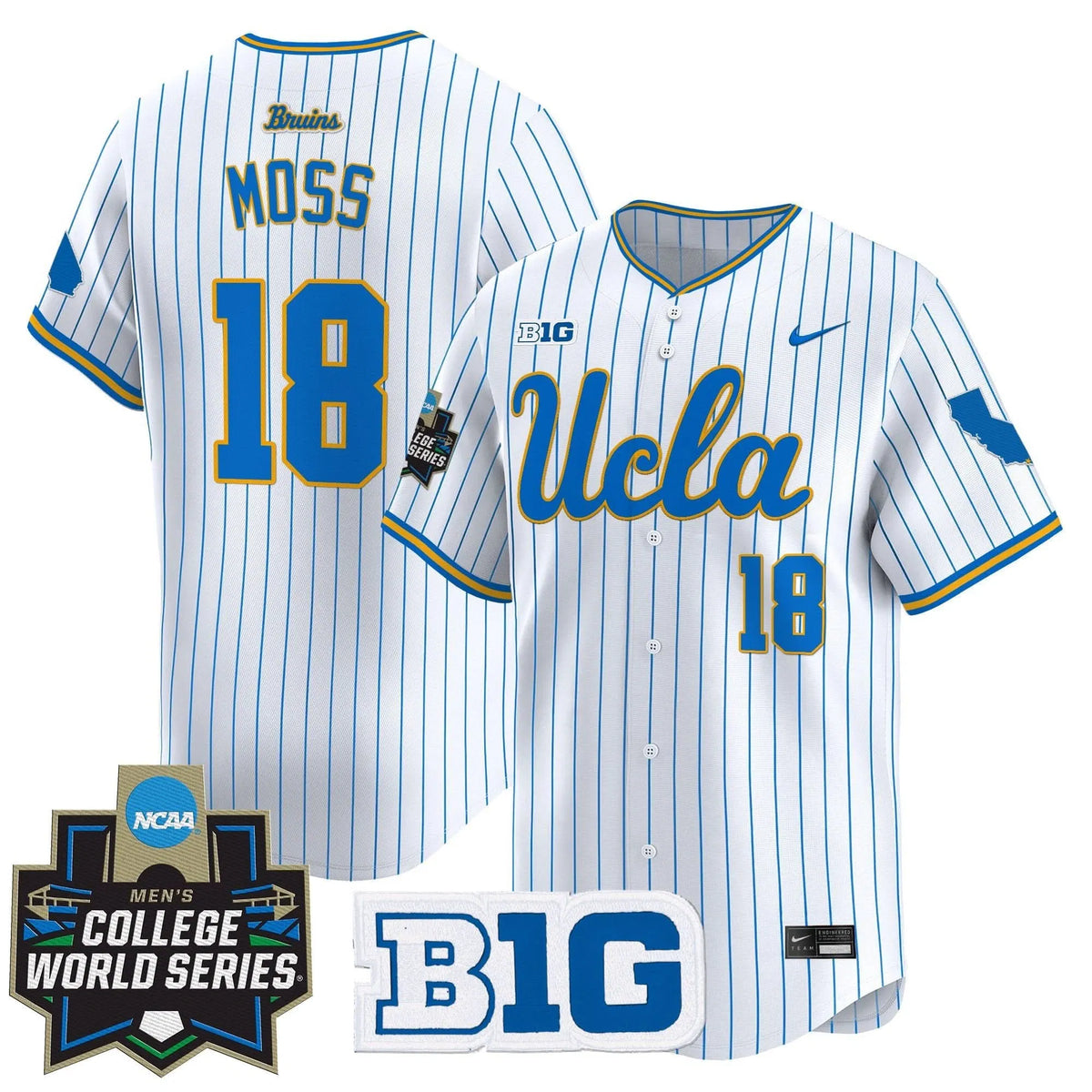 Personalized UCLA 2026 World Series Vapor Premier Limited Jersey - Stitched - Pinstripe / Wylan Moss Stitched