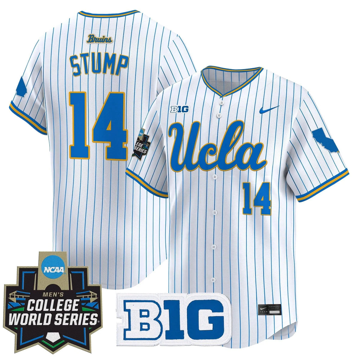 Personalized UCLA 2026 World Series Vapor Premier Limited Jersey - Stitched - Pinstripe / Landon Stump Stitched