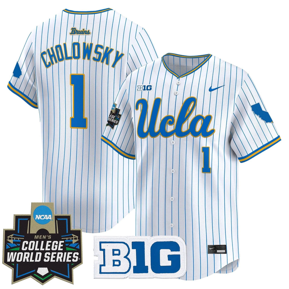 Personalized UCLA 2026 World Series Vapor Premier Limited Jersey - Stitched - Pinstripe / Roch Cholowsky Stitched