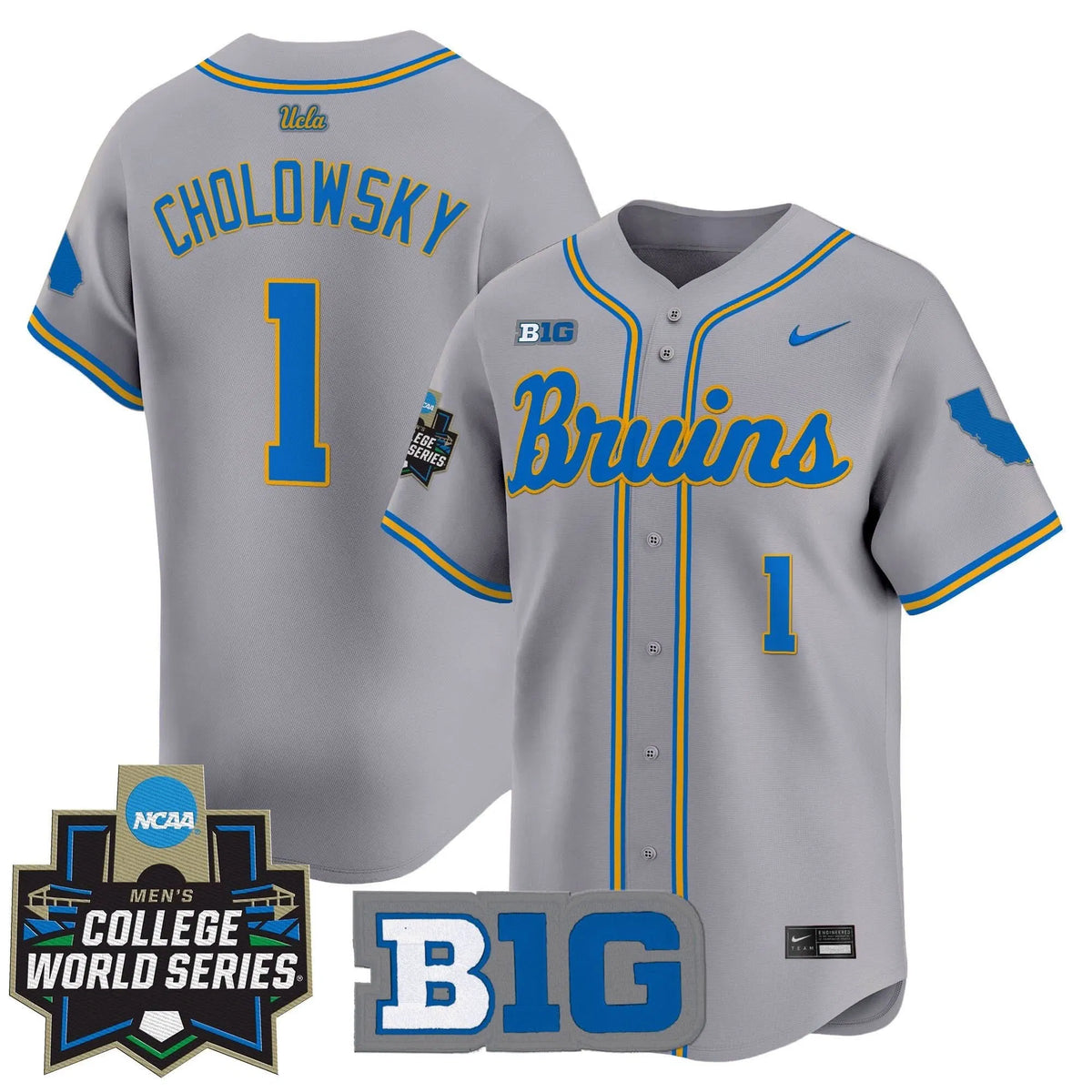 Personalized UCLA 2026 World Series Vapor Premier Limited Jersey - Stitched - Gray / Roch Cholowsky Stitched