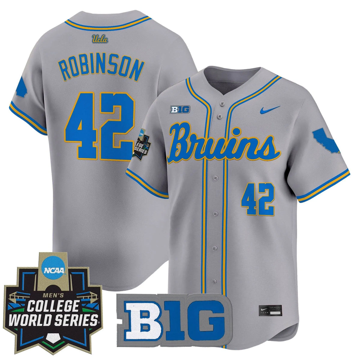 Personalized UCLA 2026 World Series Vapor Premier Limited Jersey - Stitched - Gray / Jackie Robinson Stitched