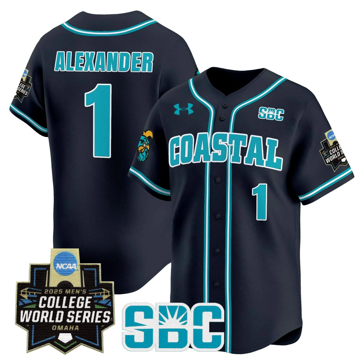 Personalized Coastal Carolina Chanticleers 2026 World Series Vapor Premier Limited Jersey - Stitched - Navy / Sebastian Alexander Stitched