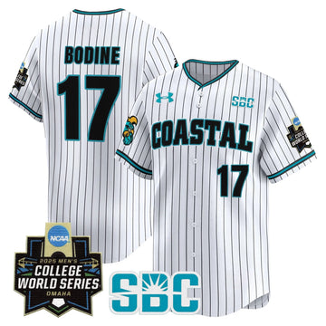Personalized Coastal Carolina Chanticleers 2026 World Series Vapor Premier Limited Jersey - Stitched - Pinstripe / Caden Bodine Stitched