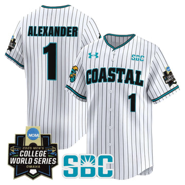 Personalized Coastal Carolina Chanticleers 2026 World Series Vapor Premier Limited Jersey - Stitched - Pinstripe / Sebastian Alexander Stitched