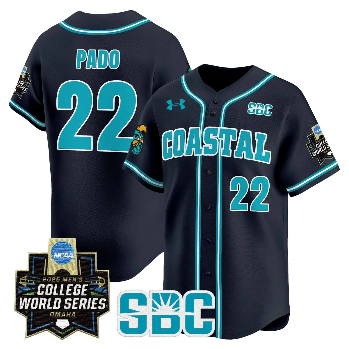 Personalized Coastal Carolina Chanticleers 2026 World Series Vapor Premier Limited Jersey - Stitched - Navy / Blagen Pado Stitched
