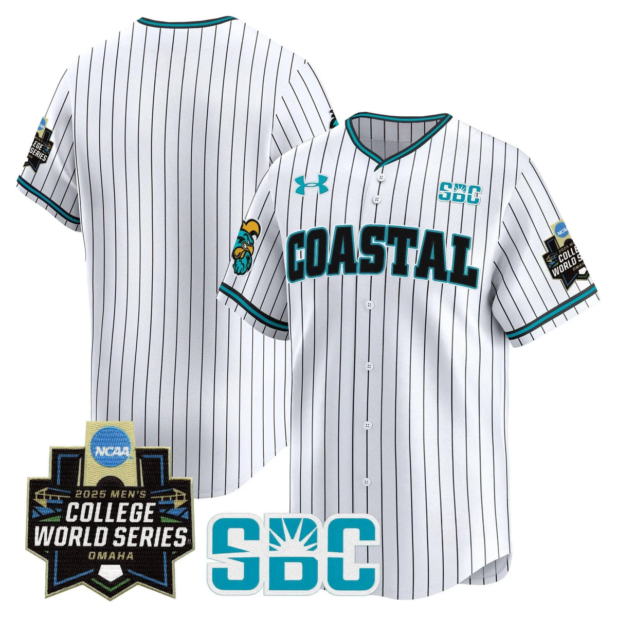 Personalized Coastal Carolina Chanticleers 2026 World Series Vapor Premier Limited Jersey - Stitched - Pinstripe / Team Stitched