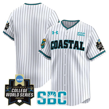 Personalized Coastal Carolina Chanticleers 2026 World Series Vapor Premier Limited Jersey - Stitched - Pinstripe / Team Stitched