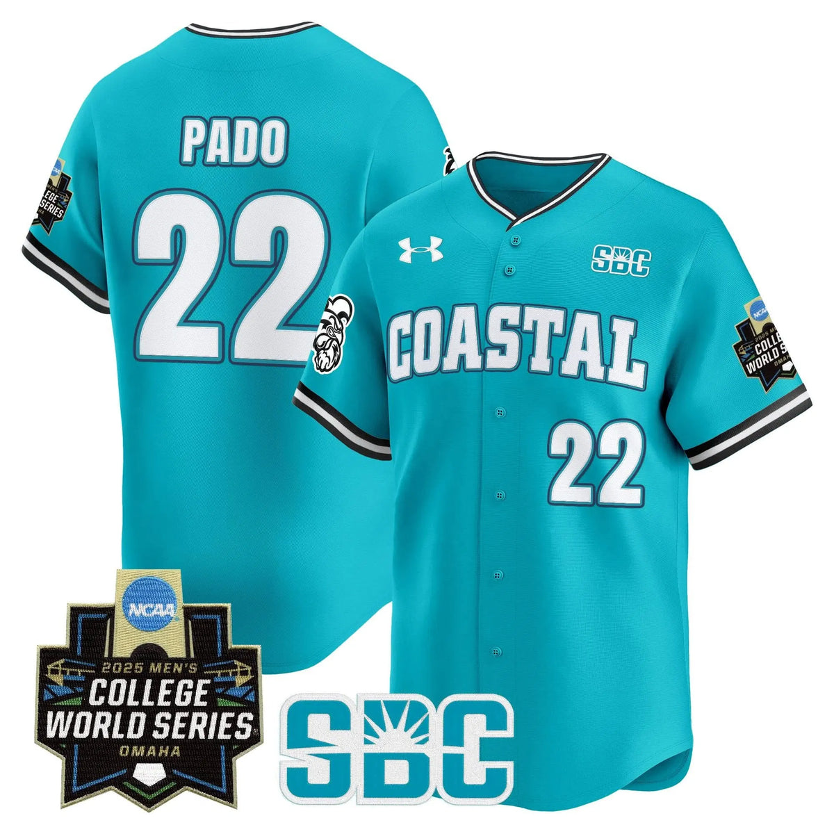 Personalized Coastal Carolina Chanticleers 2026 World Series Vapor Premier Limited Jersey - Stitched - Teal / Blagen Pado Stitched
