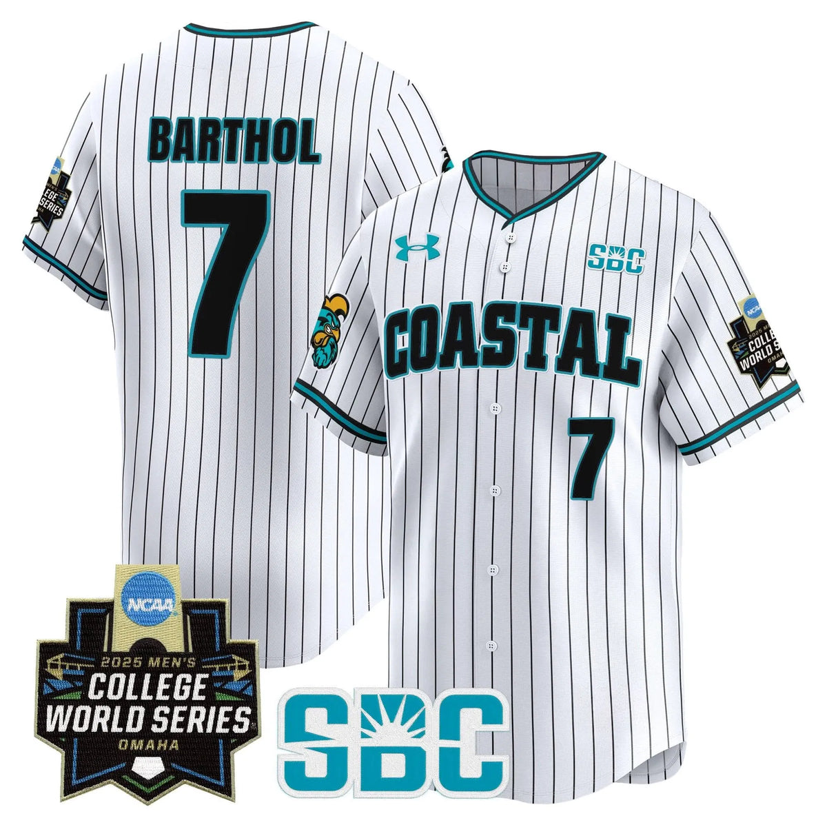 Personalized Coastal Carolina Chanticleers 2026 World Series Vapor Premier Limited Jersey - Stitched - Pinstripe / Blake Barthol Stitched