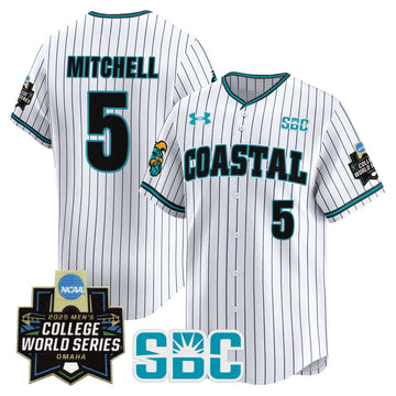 Personalized Coastal Carolina Chanticleers 2026 World Series Vapor Premier Limited Jersey - Stitched - Pinstripe / Walker Mitchell Stitched