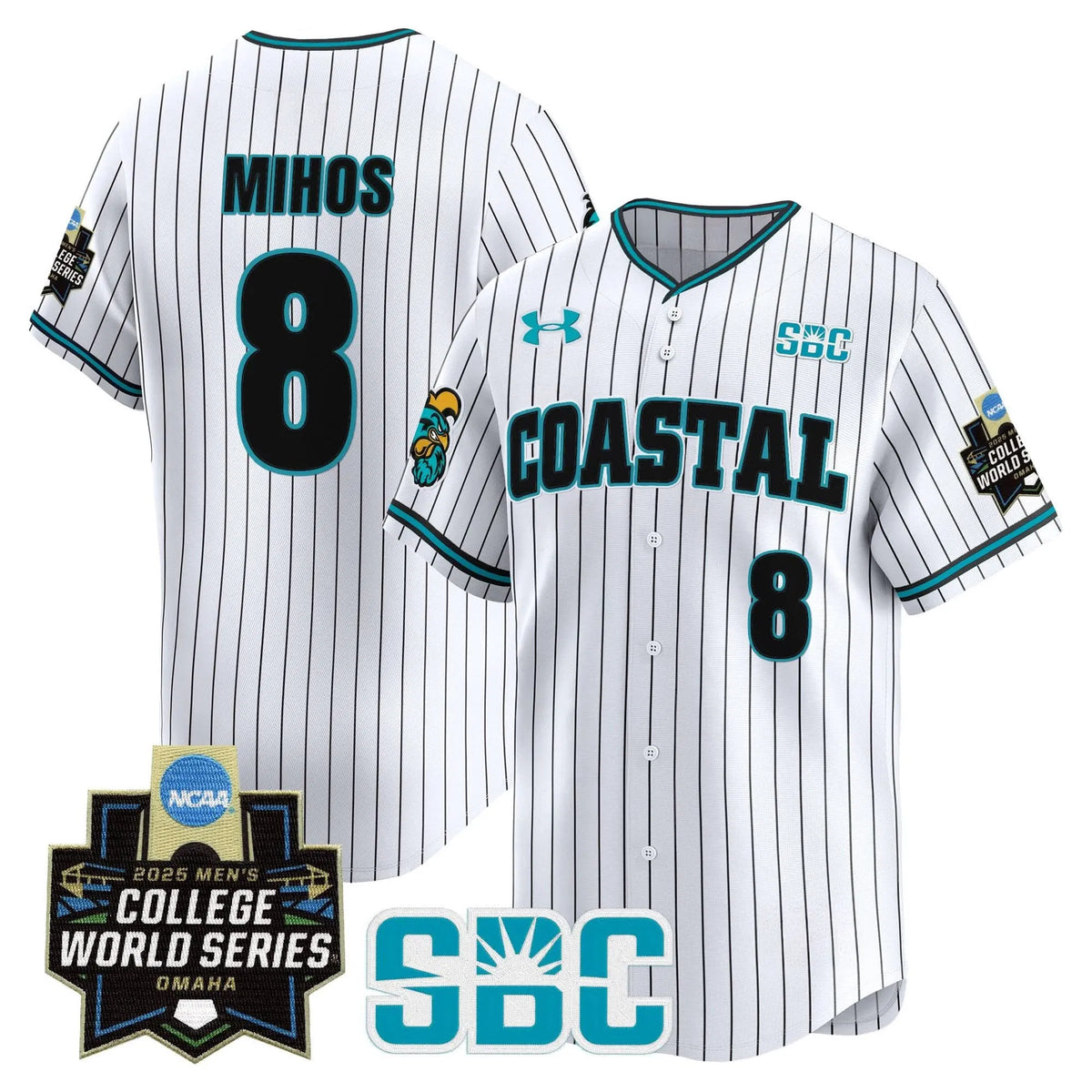 Personalized Coastal Carolina Chanticleers 2026 World Series Vapor Premier Limited Jersey - Stitched - Pinstripe / Dean Mihos Stitched