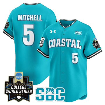 Personalized Coastal Carolina Chanticleers 2026 World Series Vapor Premier Limited Jersey - Stitched - Teal / Walker Mitchell Stitched