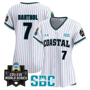 Personalized Women's Coastal Carolina Chanticleers 2026 World Series Vapor Premier Limited Jersey - Stitched - Pinstripe / Blake Barthol Stitched