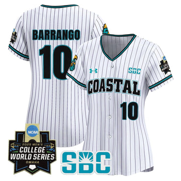 Personalized Women's Coastal Carolina Chanticleers 2026 World Series Vapor Premier Limited Jersey - Stitched - Pinstripe / Ty Barrango Stitched